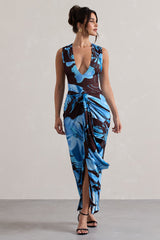 Santana | Floral Print Plunge-Neck Split Maxi Dress With Knot Detail