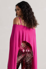 Floyd | Dark Pink Bardot Cape Sleeve Crop Top