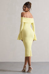 Emma | Lemon Bardot Flared-Sleeve Midi Dress