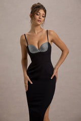 Ignacia | Black Asymmetric Maxi Dress With Embellished Sequin Detail