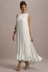 Hazelle | Cream Chiffon A-Line Ruffled Maxi Dress