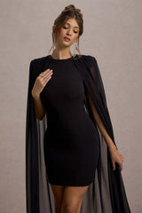 Elysium | Black Bodycon Mini Dress With Chiffon Cape