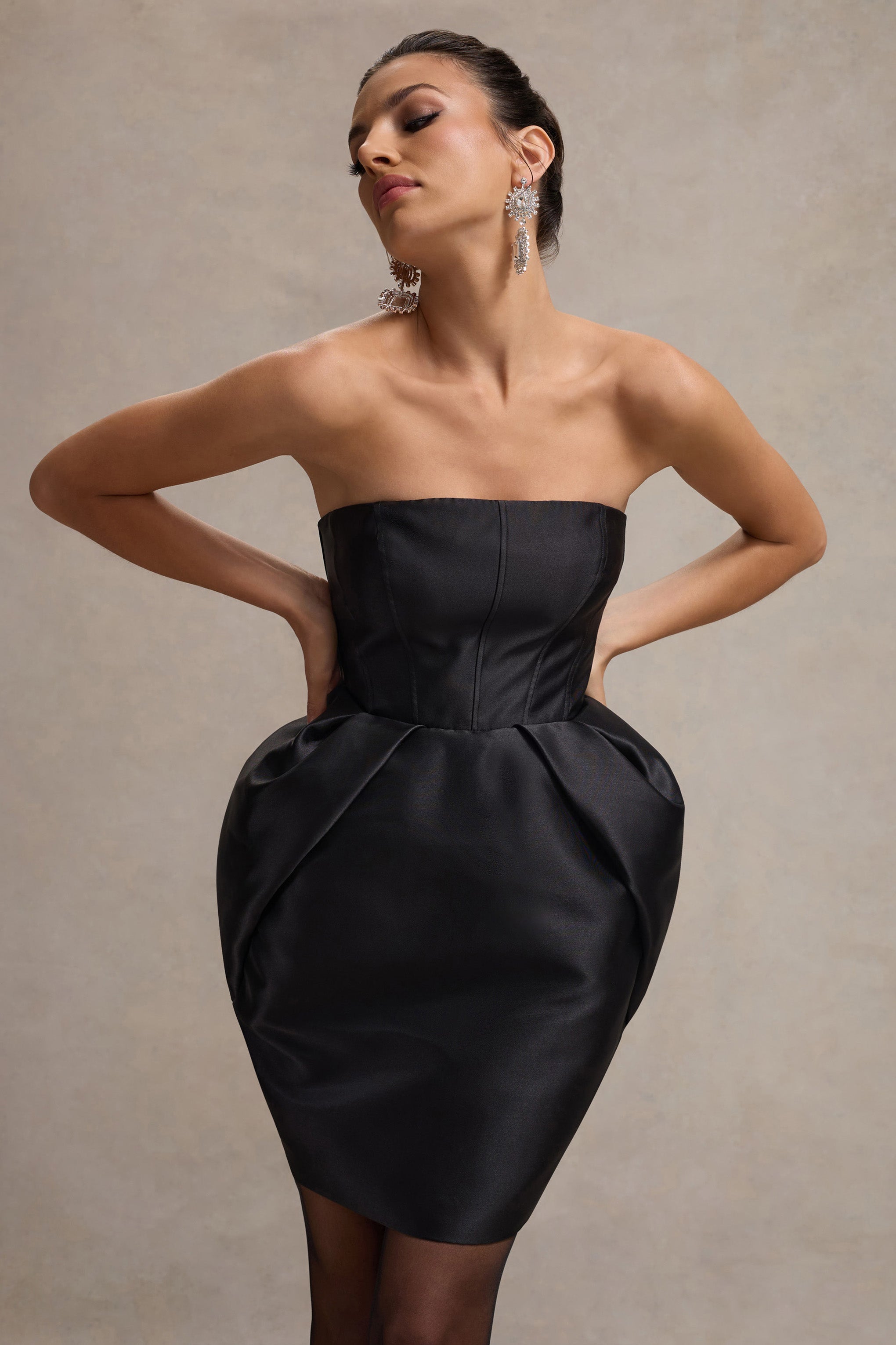 Lovebug | Black Bandeau Mini Dress With Tulip Skirt