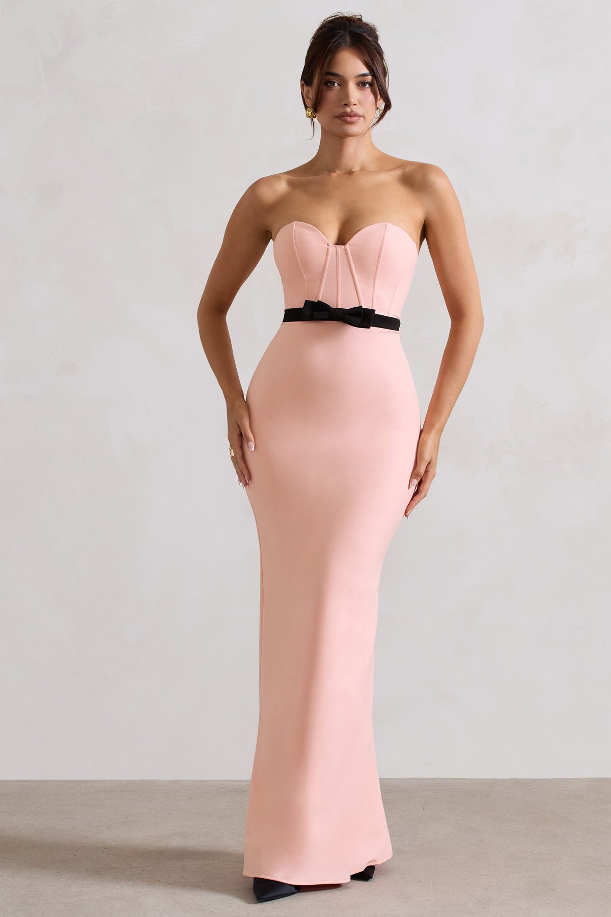 Albi | Pink Structured Strapless Corset Maxi Dress With Bow