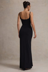 Emmalou | Black & White Strappy Split Maxi Dress With Bow