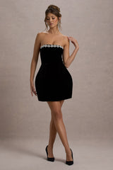 Naia | Black Velvet Embellished Bandeau Mini Dress