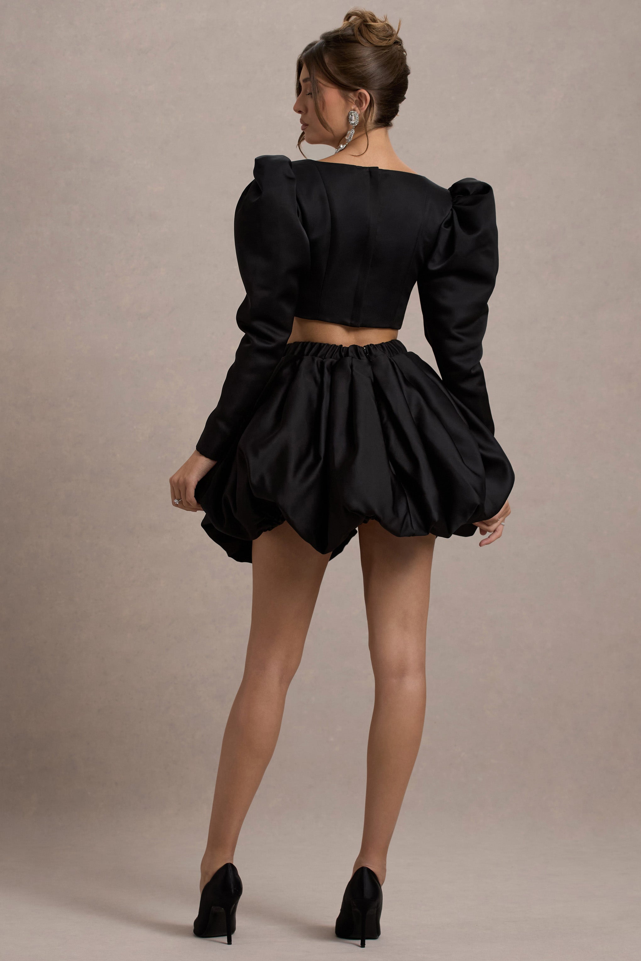Tosca | Black Satin Bubble Mini Skirt