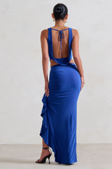 La Belle | Blue Ruffle Maxi Skirt With Thigh Split