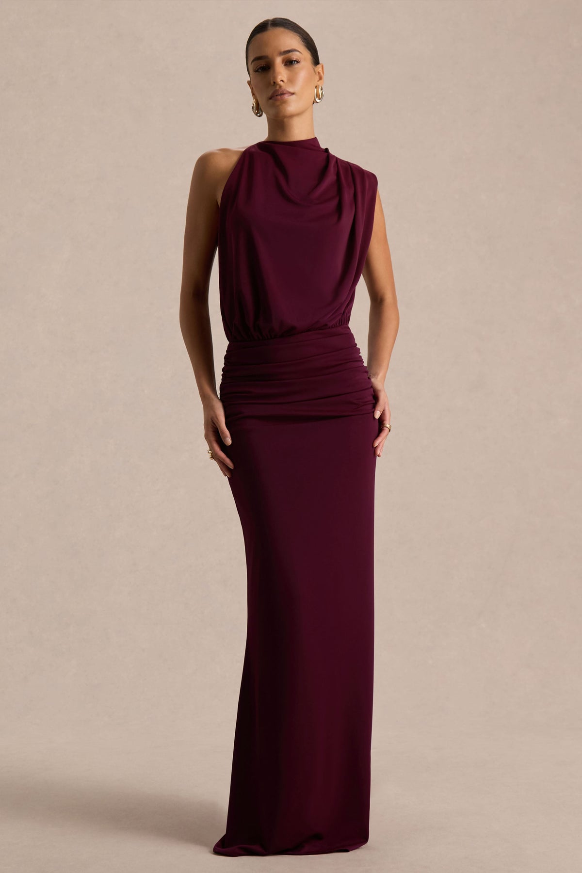Umaira | Burgundy High-Neck Maxi Dress