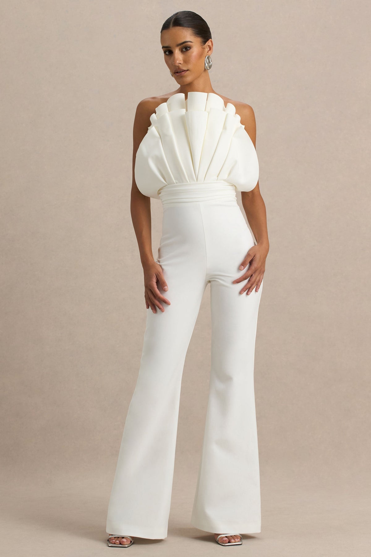 Riga | White Ruffled Asymmetric Jumpsuit