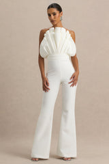 Riga | White Ruffled Asymmetric Jumpsuit