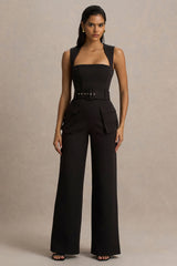 Solice | Black Square-Neck Tailored Jumpsuit