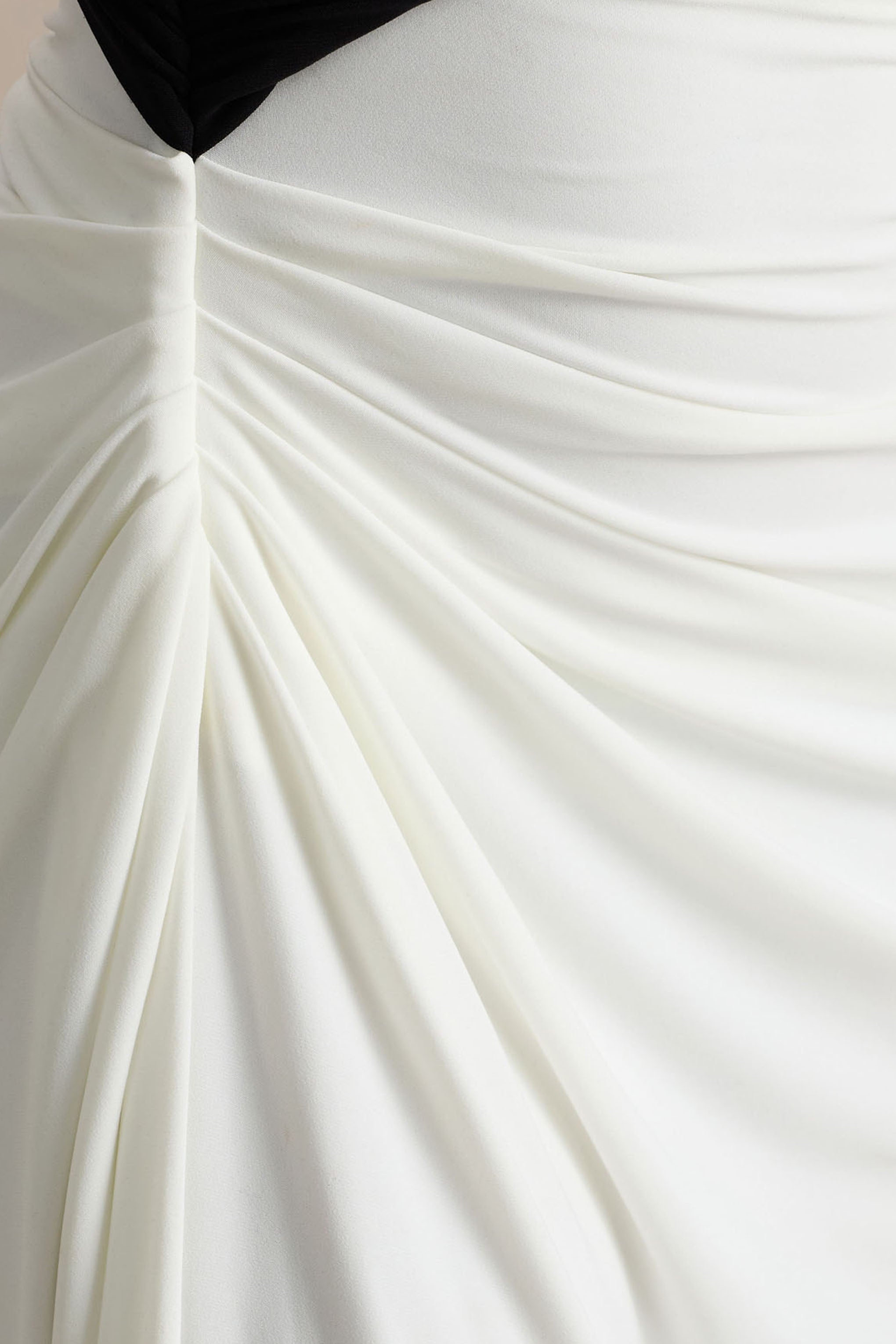 Malika | Black And White Asymmetric-Neck Maxi Dress With Body-Cut Out And Gathered Detailing