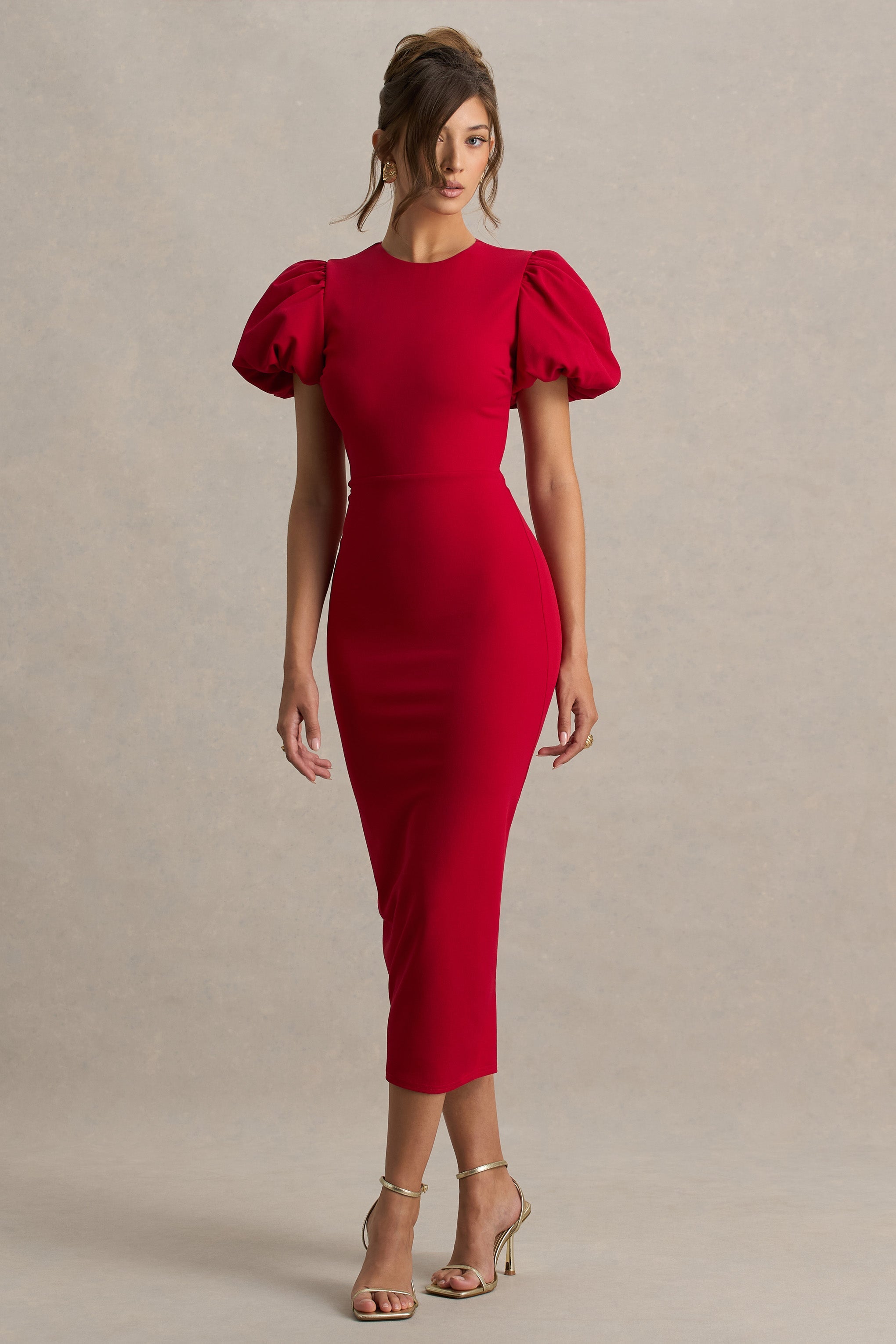 Dakota | Red Puff-Sleeve Midi Dress