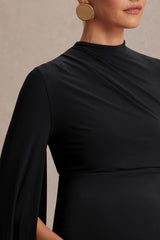 Lavinia | Black High-Neck Maternity Maxi Dress With Cape-Sleeve