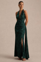 Talula | Dark Green Extreme Cowl-Neck Maxi Dress With Sash And Front-High Split
