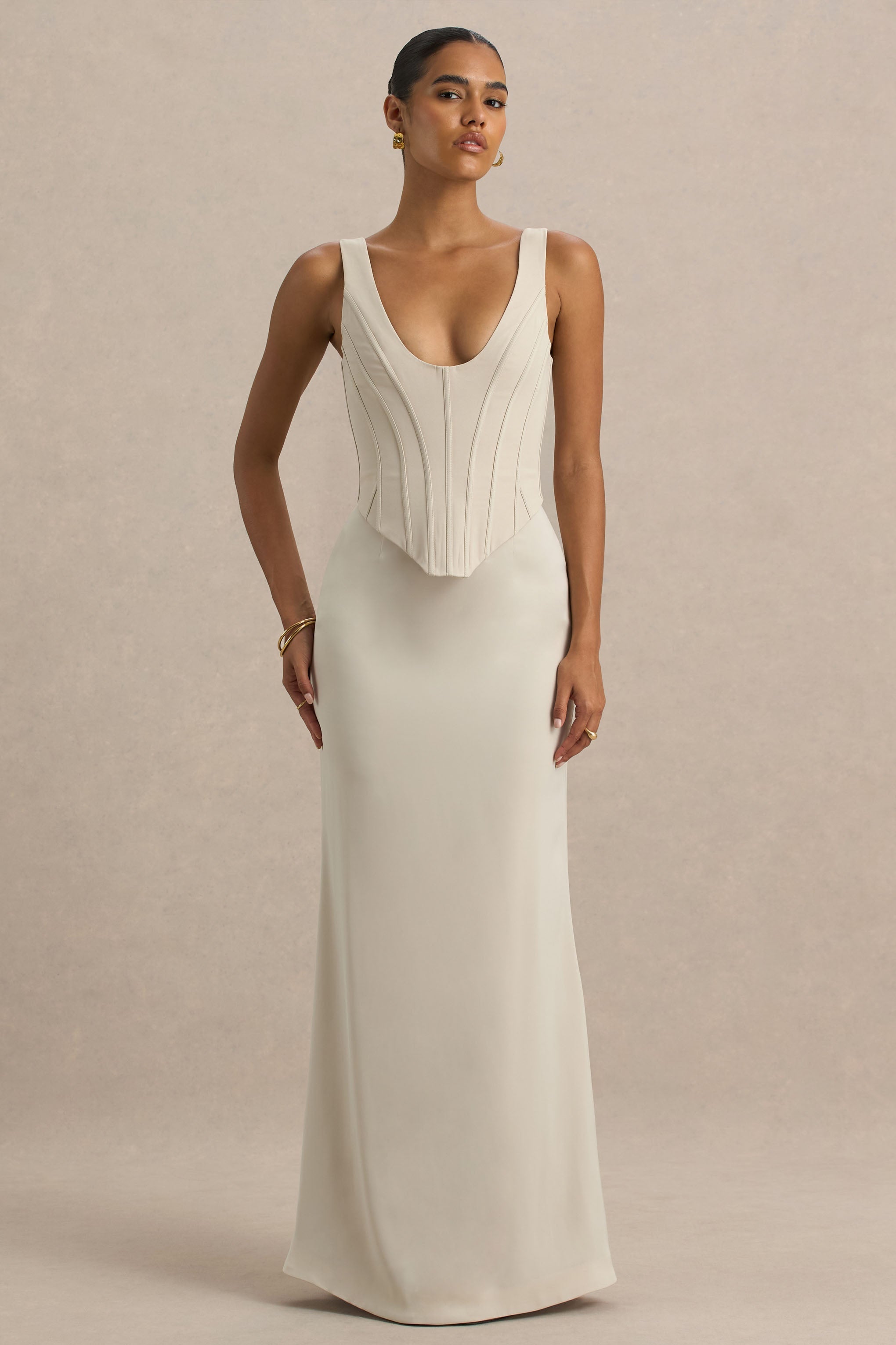 Morgan | Champagne Satin Corset Maxi Dress