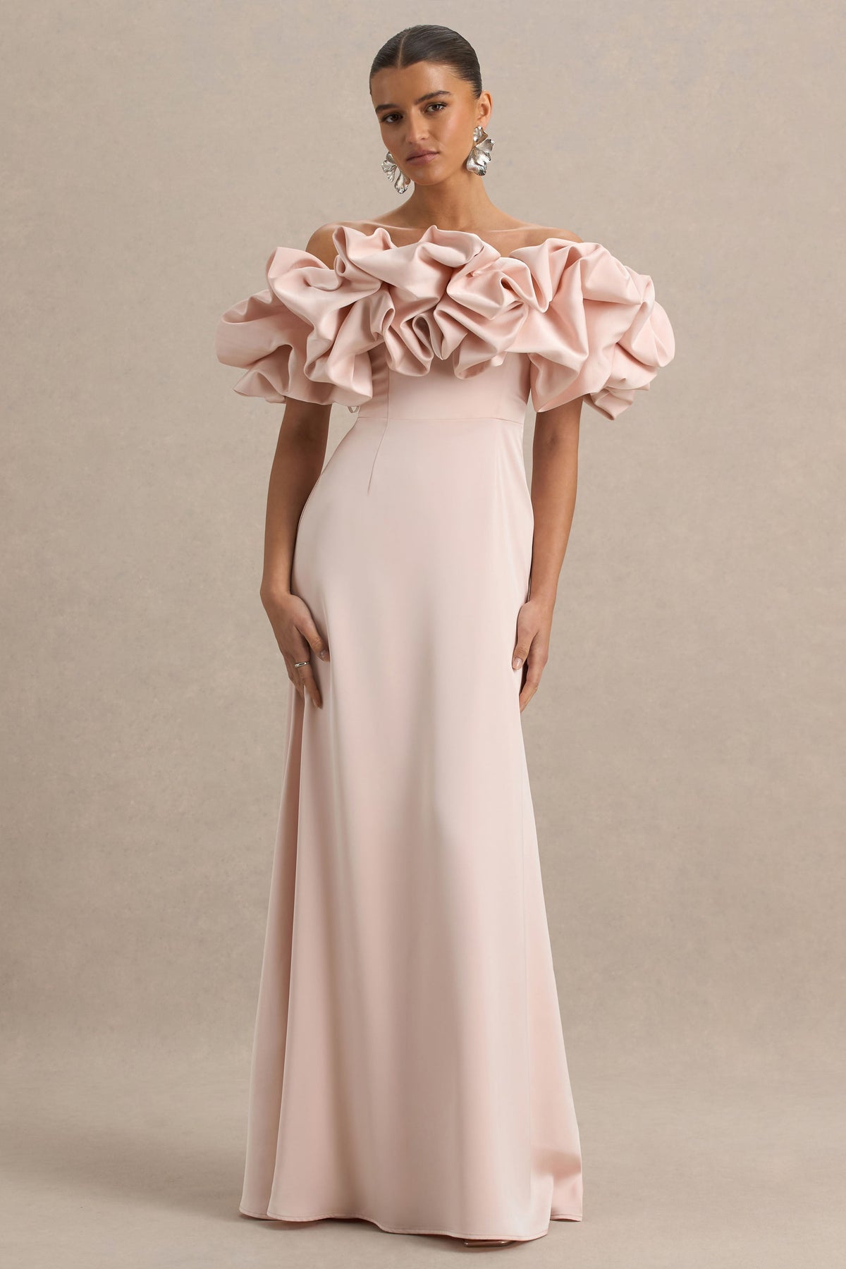 Allie | Pale Pink Puff Bardot Maxi Dress