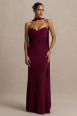 Leila | Burgundy Sweetheart Maxi Dress With Scarf
