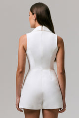 One Kiss | White Plunge-Neck Tailored Playsuit