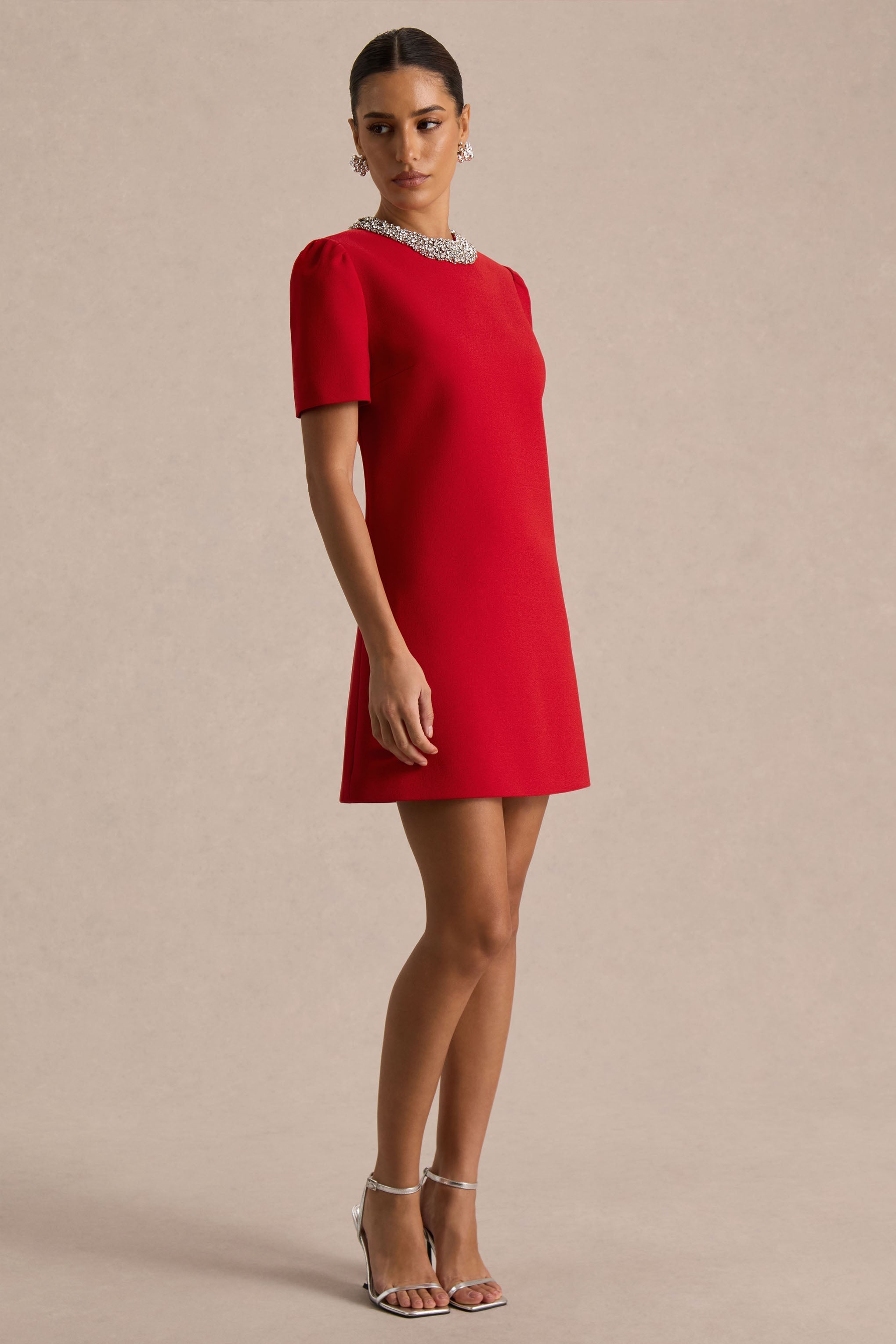 Jackie | Red Embellished High-Neck Mini Dress