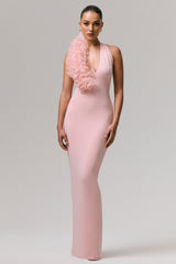 Harriet | Pink Plunge-Neck Maxi Dress With Floral Detail