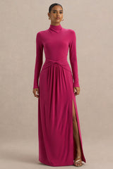 Hourglass | Hot Pink Long-Sleeve Twisted Maxi Dress With Split