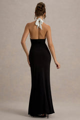 Payton | Black & White Ruched Halter-Neck Maxi Dress