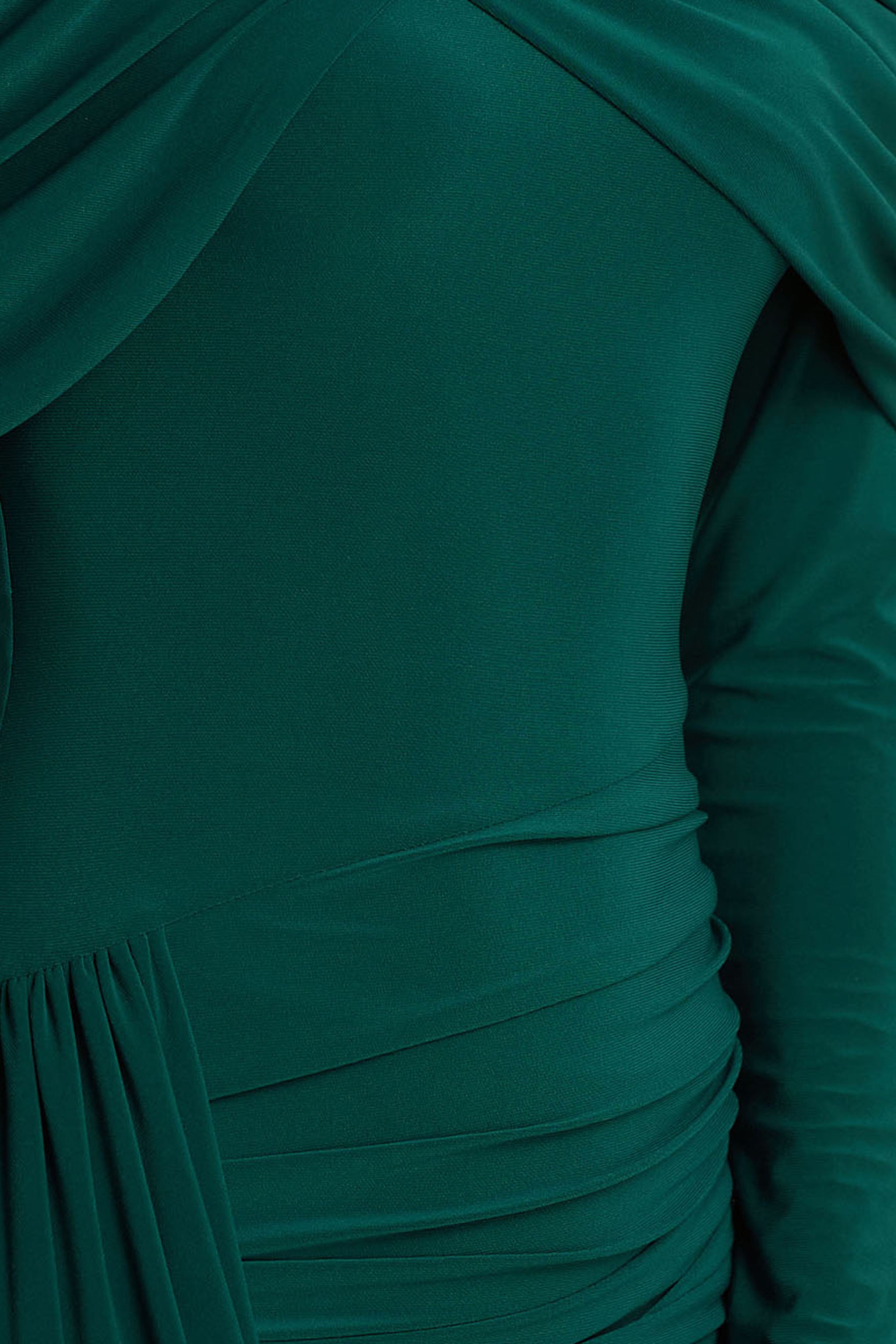 Aneira | Bottle Green High-Neck Maxi Dress With Cape Sleeves