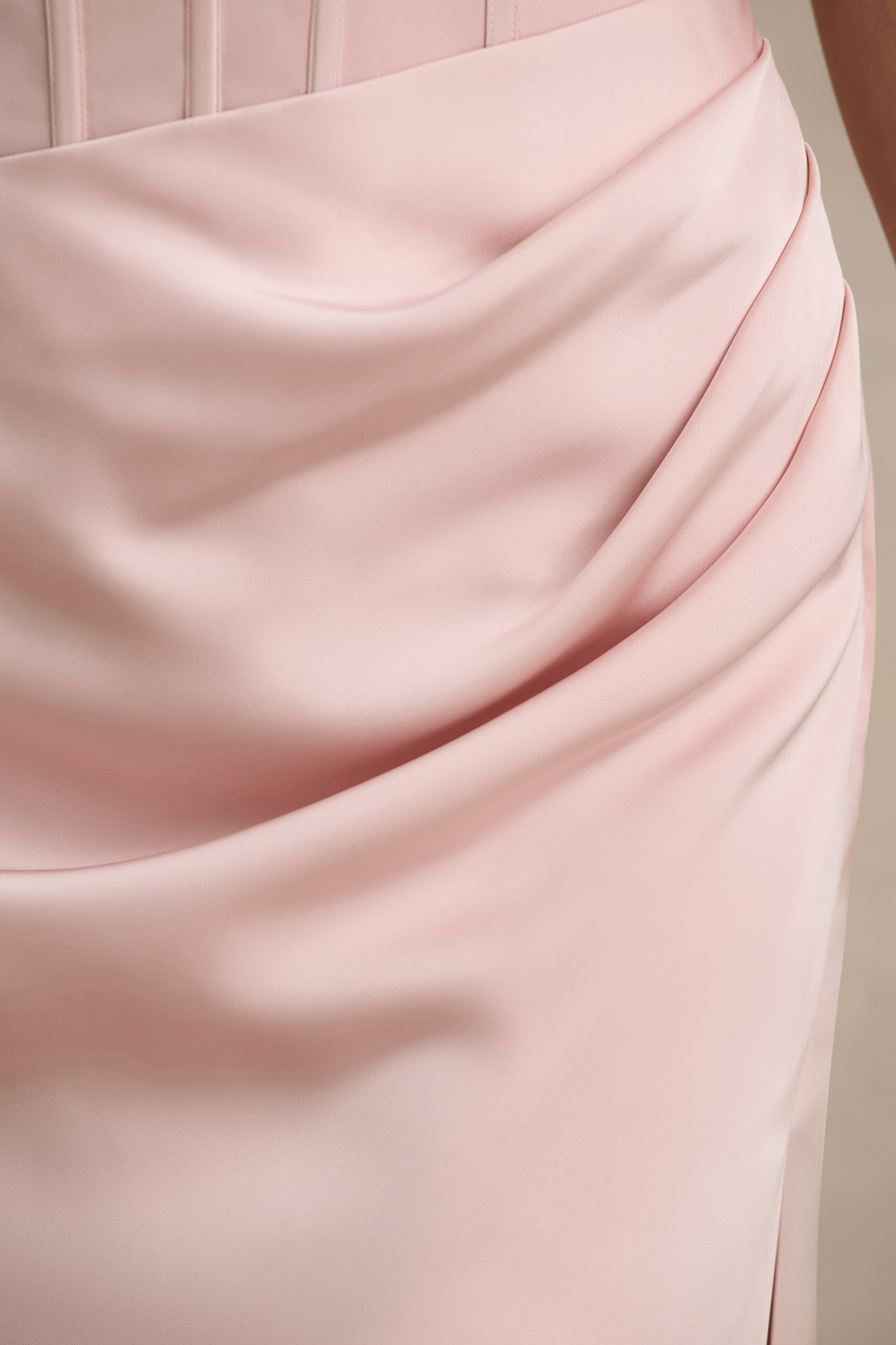 Joseline | Pale Pink Satin Corset Wrap Maxi Dress With Scarf