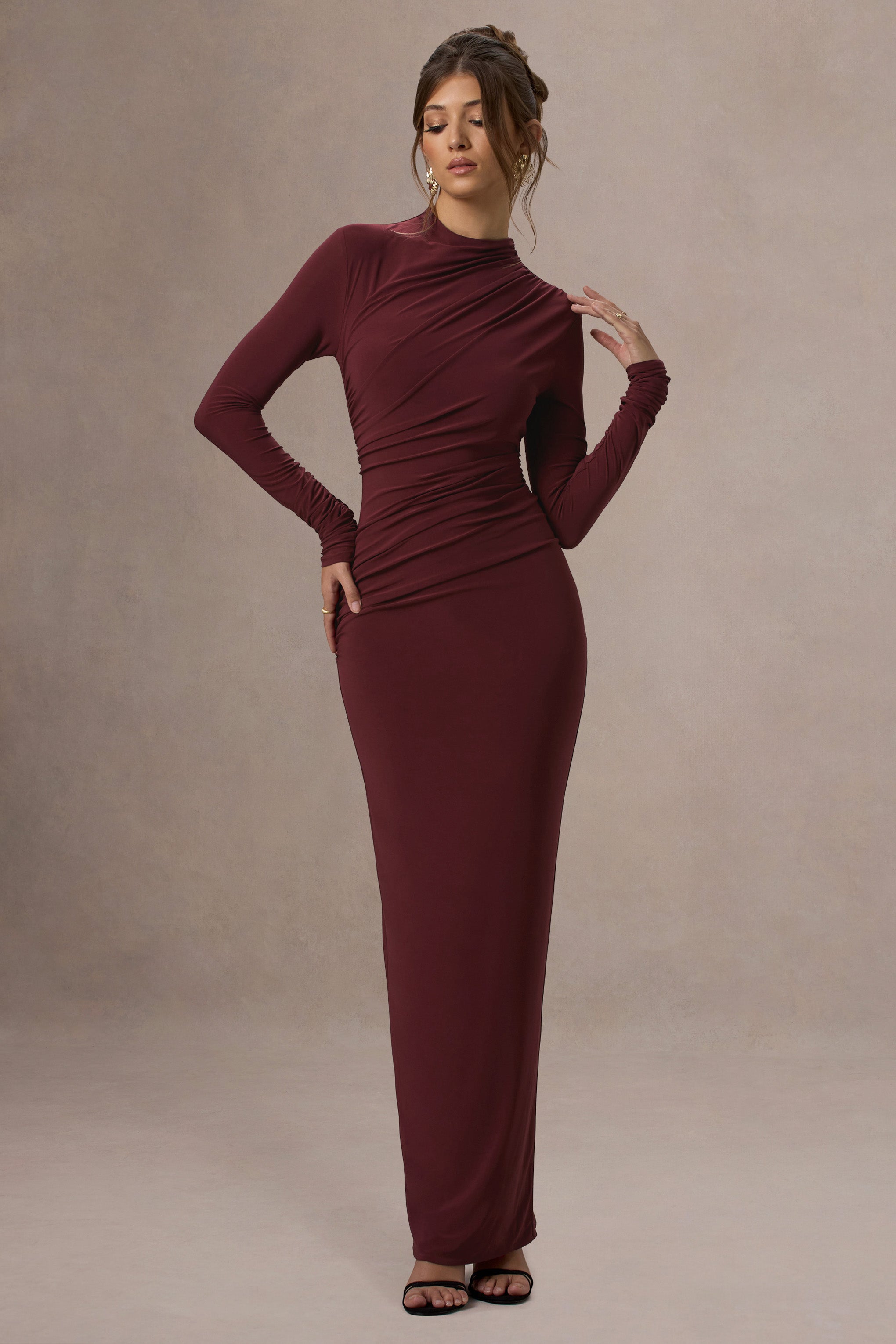 Hespera | Port High-Neck Long-Sleeve Gathered Maxi Dress