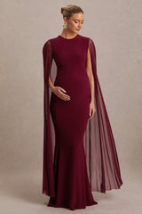 Currant | Berry High-Neck Maternity Maxi Dress With Cape