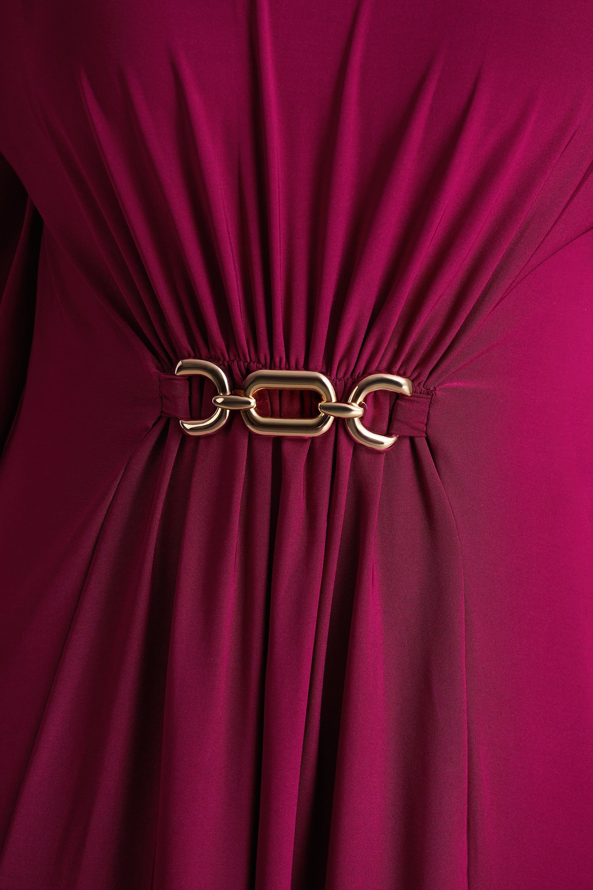 Olessia | Burgundy Belted Gathered Cape-Sleeve Maxi Dress