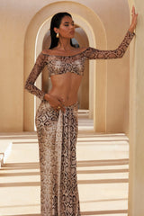 Kelsie | Snake Print Mesh Bardot Crop Top