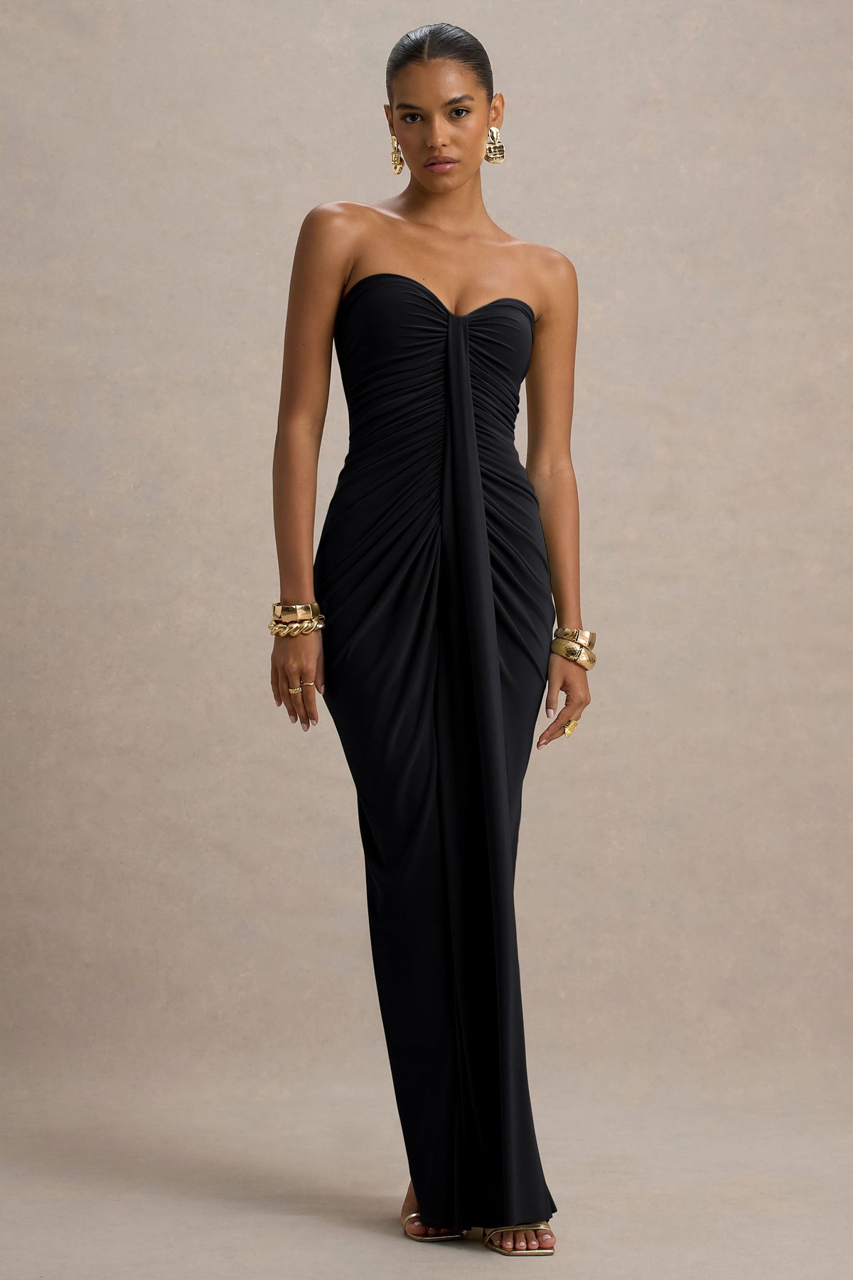 Ali | Black Sweetheart Ruched Wrap Maxi Dress