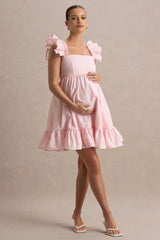 Dolly Daze | Blush Ruffle Sleeve Babydoll Maternity Mini Dress