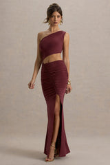 Sena | Burgundy Asymmetric Maxi Dress With Cut Out Details