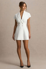 Etta | White Plunge-Neck Short Sleeved Blazer Mini Dress