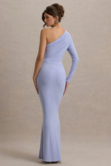 Sanya | Pale Blue Asymmetric One Sleeve Wrap Maxi Dress with Drape