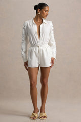 Lira | Ecru Linen Shorts With Lace Detail