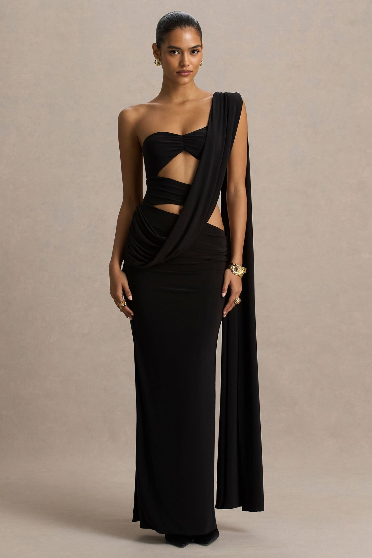 Nebula | Black Bandeau Maxi Dress With Body Cut-Out Details