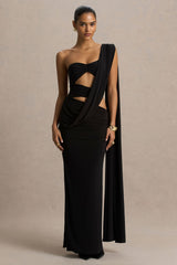 Nebula | Black Bandeau Maxi Dress With Body Cut-Out Details