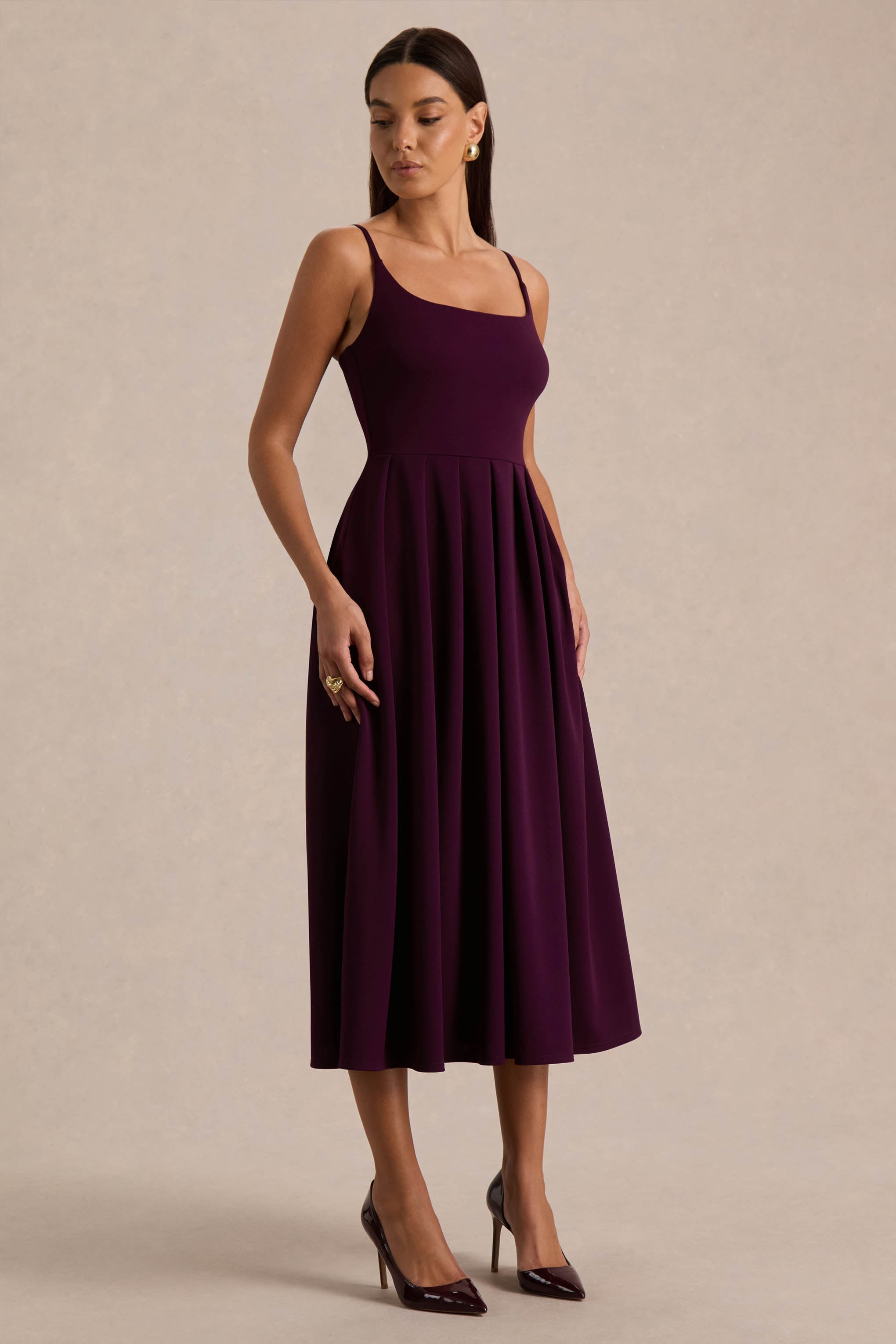 Jamila | Plum Scoop-Neck Midi Dress