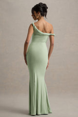 Lita | Light Green Twisted Asymmetric Maxi Dress