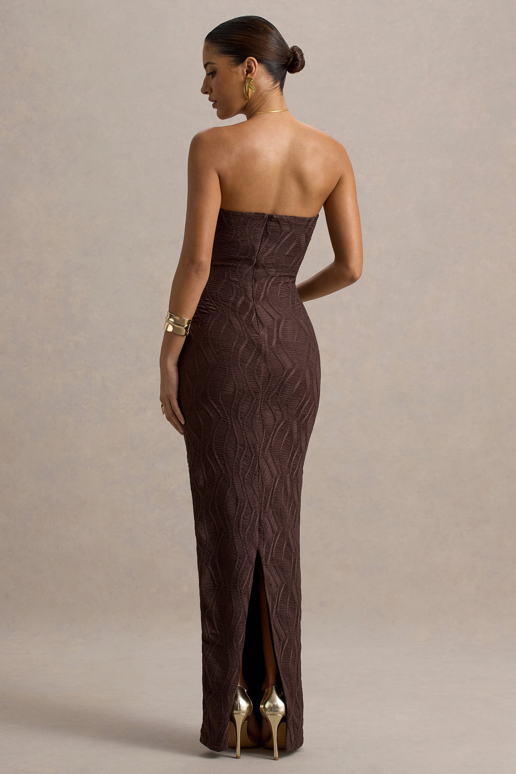 Lorela | Brown Bodycon Bandeau Maxi Dress