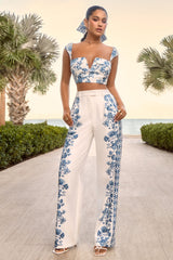 Zelie | Blue Porcelain Print Wide-Leg Trousers