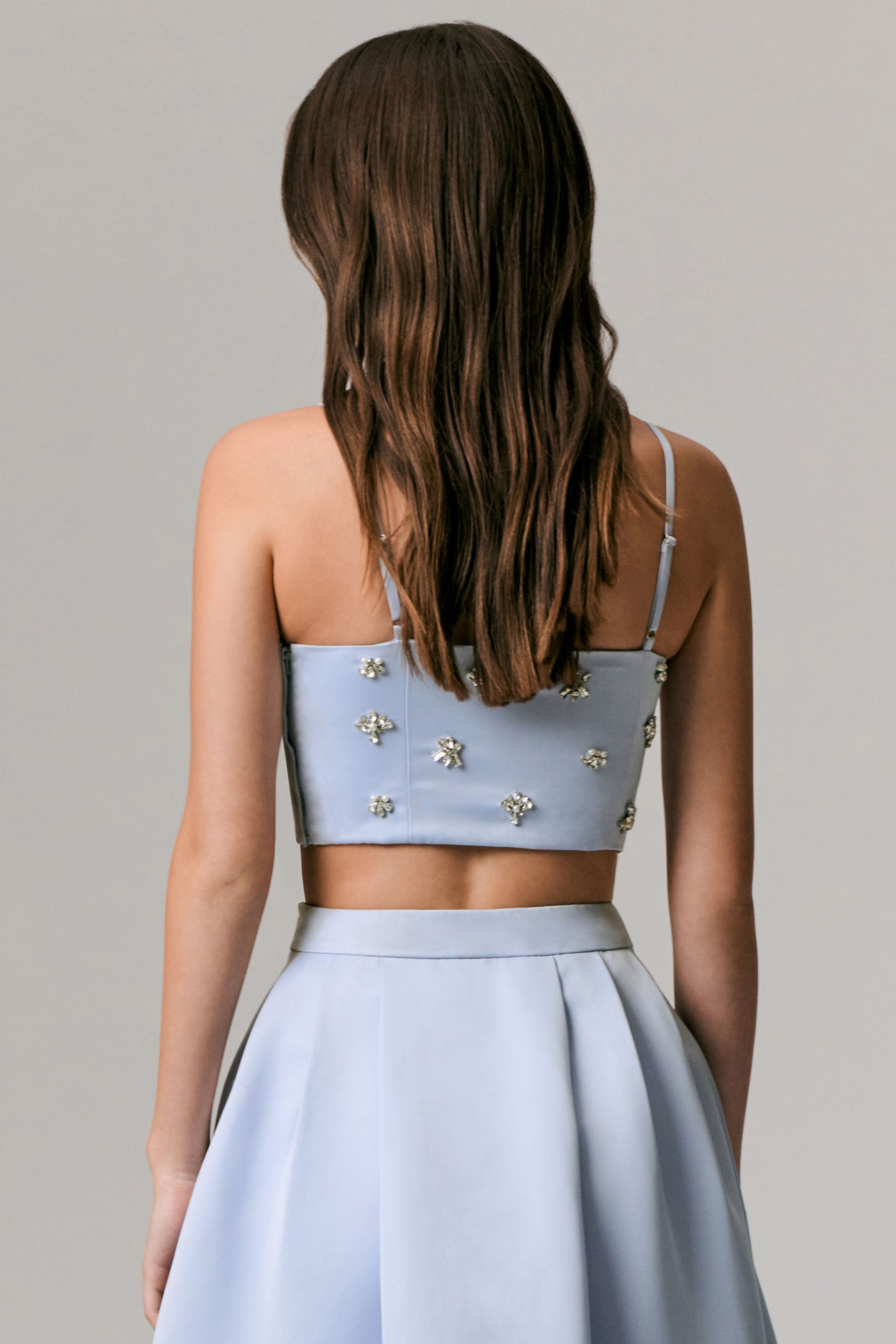 Vienna | Blue Embellished Satin Crop Top