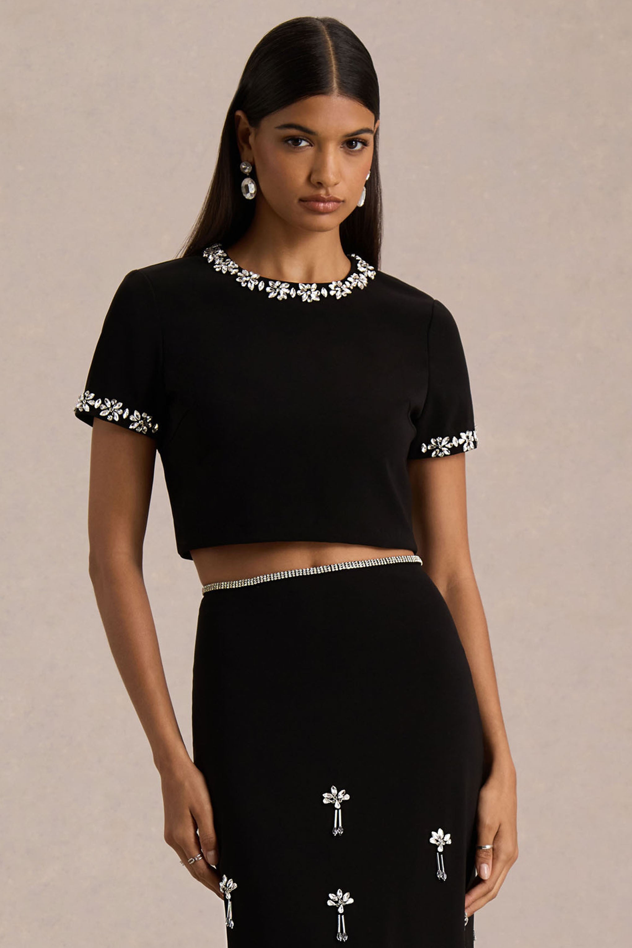 Salma | Black Hand-Embellished Top