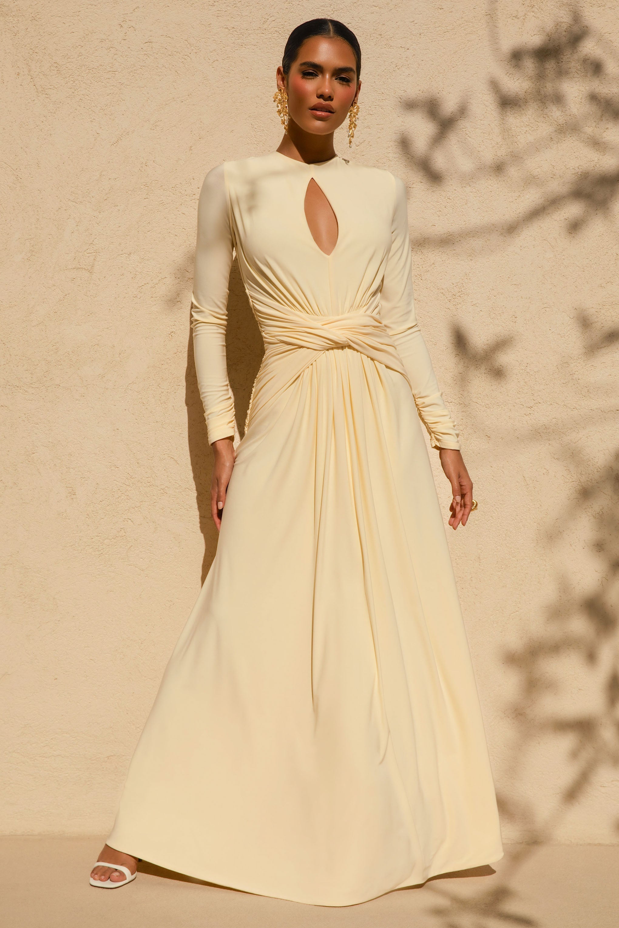 With Me | Lemon High-Neck Maxi Dress With Ruched Detailing