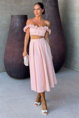 Sara | Baby Pink Midi Skirt With Buttons